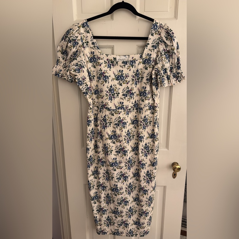 Floral White and Blue Dress